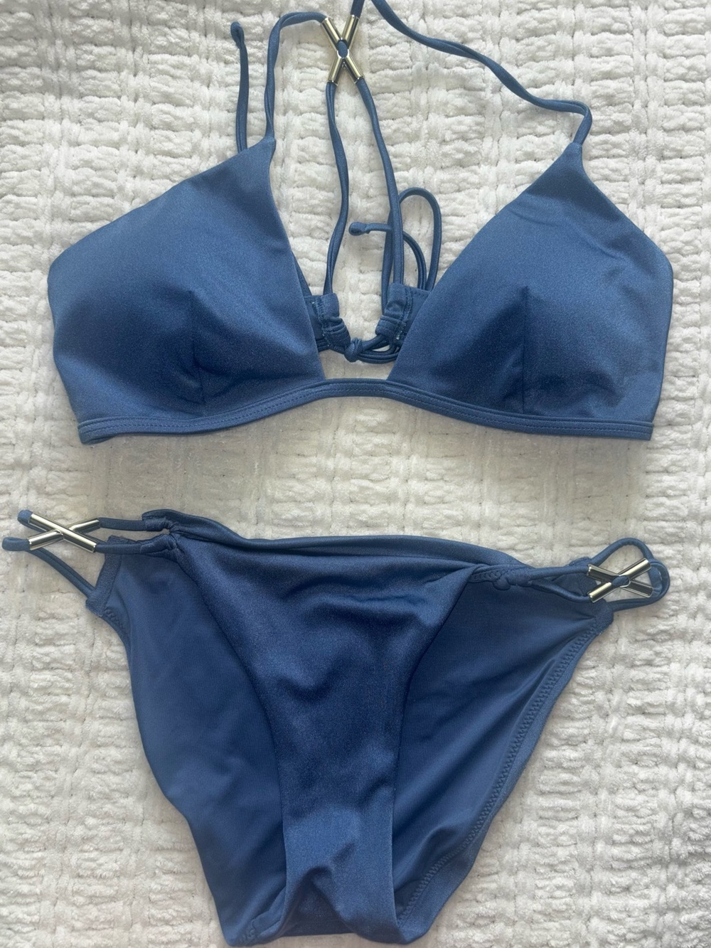 Victoria’s Secret Swim Slate Blue Bikini Set S with Gold Hardware
